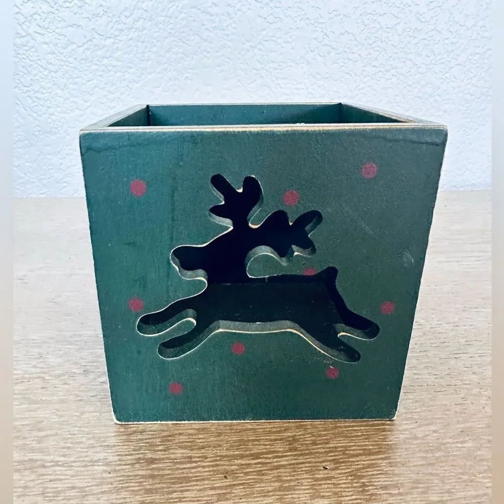 Wooden Reindeer Vintage Tealight Candle Holder Box